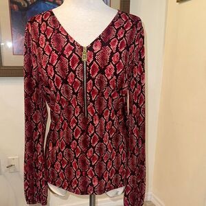 Michael Kors Red/Black Snake Print Zipper Top Size Medium